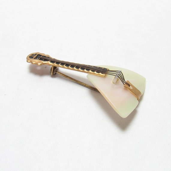 Gold Filled Mother Of Pearl Electric Guitar Brooc… - image 2