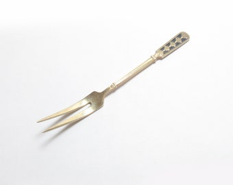 DAVID ANDERSON Norway Sterling Silver Gold Tone Enamel Shell Design Handle Cocktail Fork 1930's Vintage