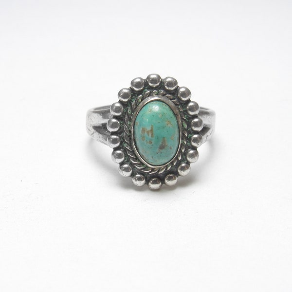 BELL TRADING POST Navajo Sterling Silver 1.00 Ct Natural Blue Carico Lake Turquoise Solitaire Ring 1960's Vintage
