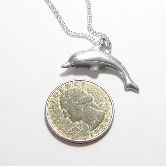 Sterling Silver Jumping Puffed Dolphin Pendant Wi… - image 3