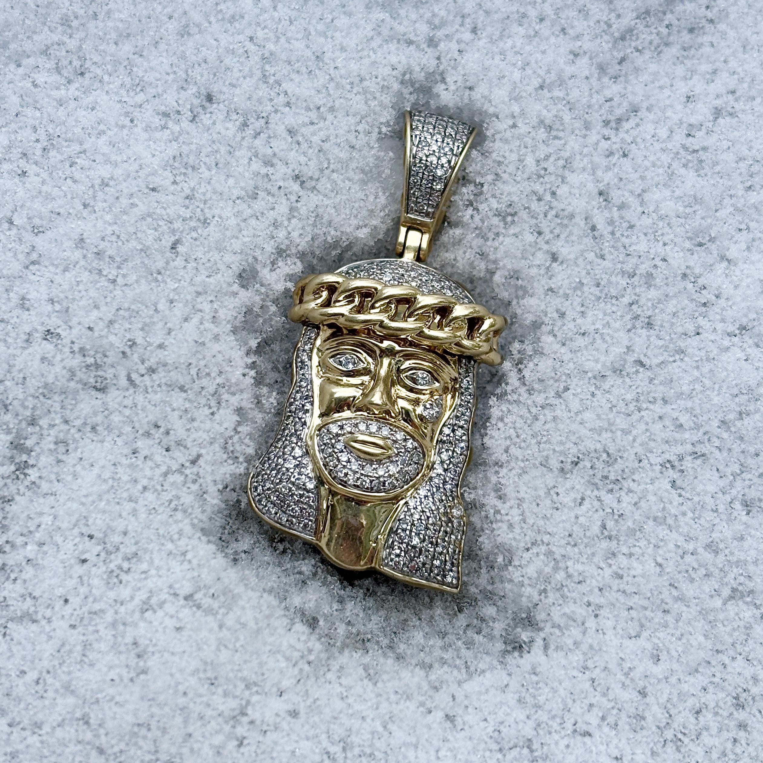 AV DIAMONDS 10K Yellow Gold 175 Single Cut Diamond Jesus Head