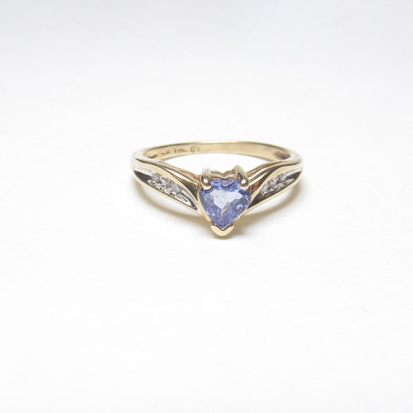 10K Yellow Gold 0.50 Ct Natural Heart Shape Purple Tanzanite And Diamond Promise Ring Vintage