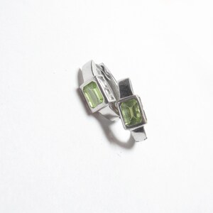 Sterling Silver Natural Emerald Cut Lime Green Peridot Huggie Earrings 1.50 Cts Vintage