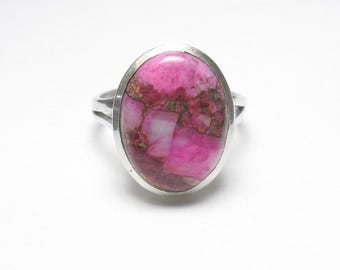 Sterling Silver 3.50 Ct Natural Oval Pink Mohave Turquoise Solitaire Ring Vintage