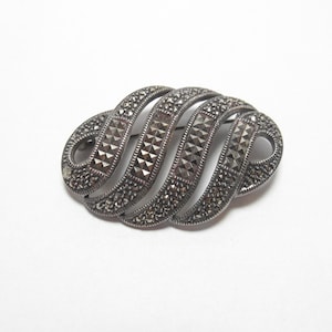 Heavy JUDITH JACK Sterling Silver Square And Round Marcasite Cluster Brooch Vintage