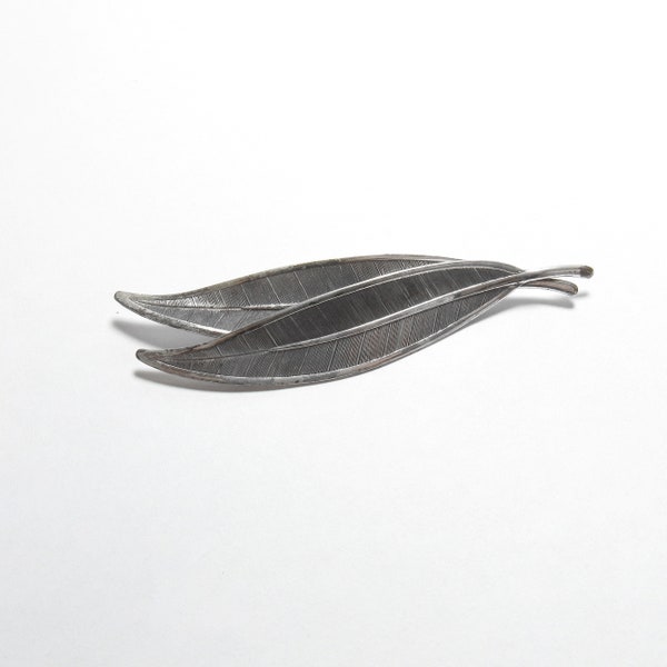 BEAU Sterling Silver Detailed Two Feather Brooch Pin 1960's Vintage