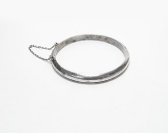 Sterling Silver BABY Bangle Bracelet With Safety Chain 1940's Vintage