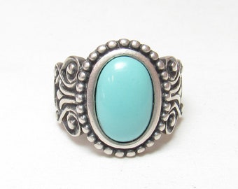 AVON Sterling Silver 3.00 Ct Natural Robin Egg Blue Persian Turquoise Ring 1980's Vintage