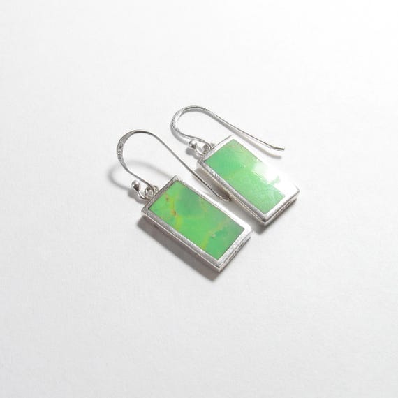 Sterling Silver Natural Rectangle Lime Green Gasp… - image 3