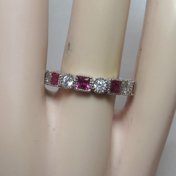 Sterling Silver Lab Created Red Ruby And Cubic Zi… - image 4