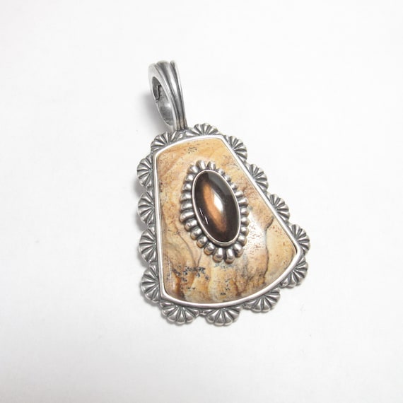 Quality CAROLYN POLLACK Relios Sterling Silver 3.00 Ct Natural Smoky Quartz and Desert Jasper Pendant Vintage Etsy Canada