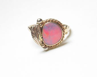 JITC 14K Yellow Gold 1.25 Ct Natural Fiery Oval Boulder Opal Solitaire Ring Vintage