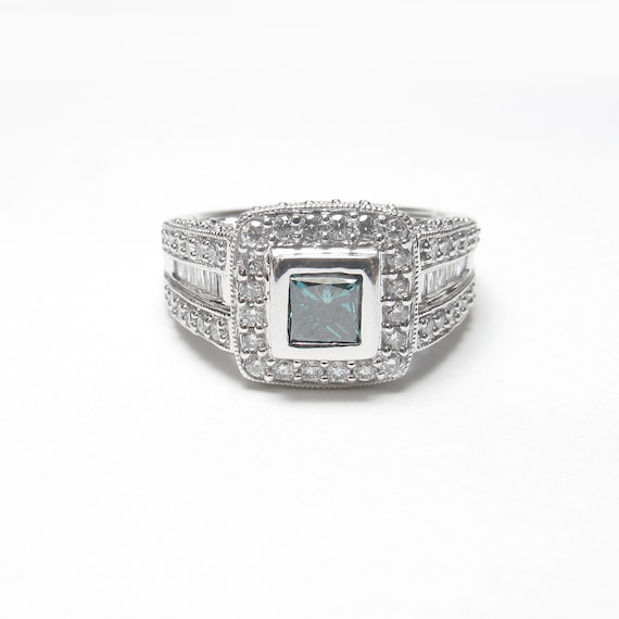 JMC 14K White Gold 0.40 Ct Blue Princess Cut Diamo