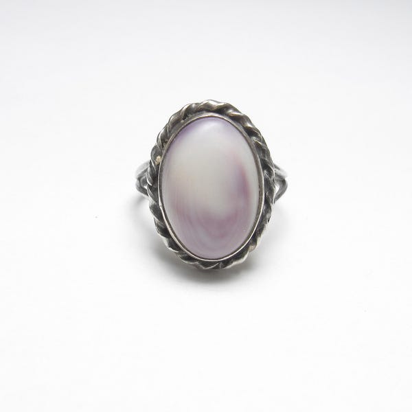 Southwestern Style Sterling Silver 5.00 Ct Natural Lavender Purple Wampum Shell Solitaire Ring Vintage