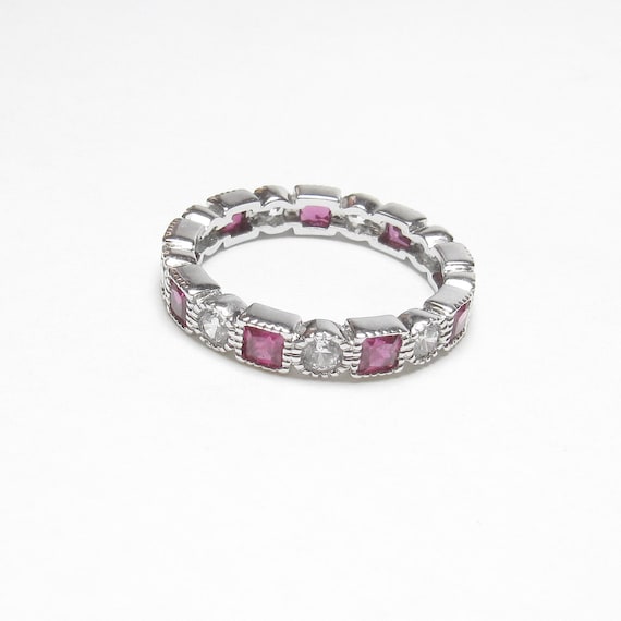 Sterling Silver Lab Created Red Ruby And Cubic Zi… - image 2