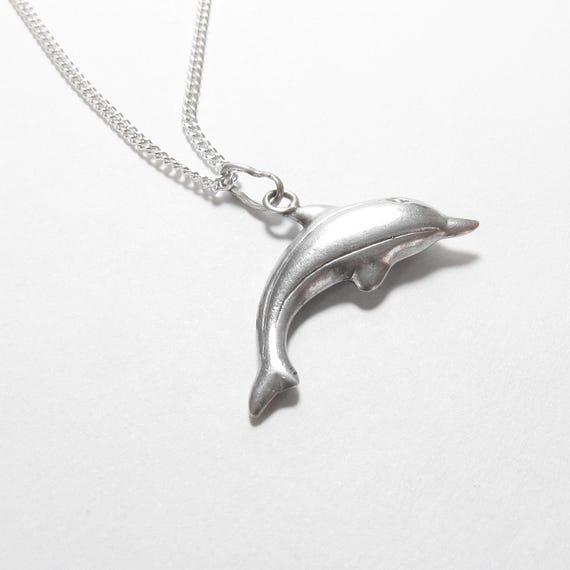 Sterling Silver Jumping Puffed Dolphin Pendant Wi… - image 2