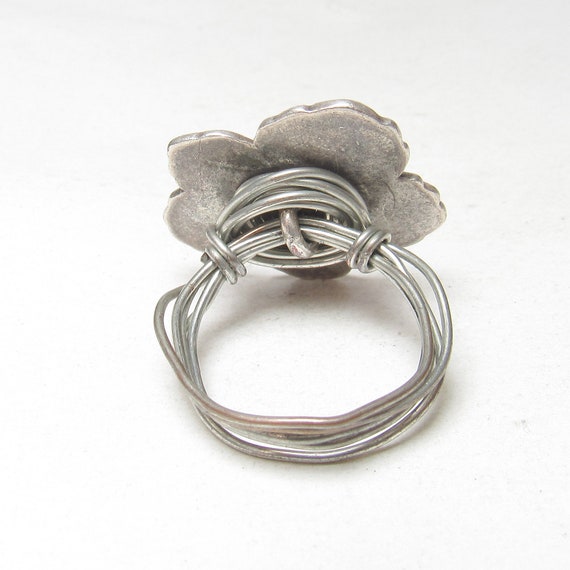 Sterling Silver Detailed Flower Wire Band Ring Es… - image 3