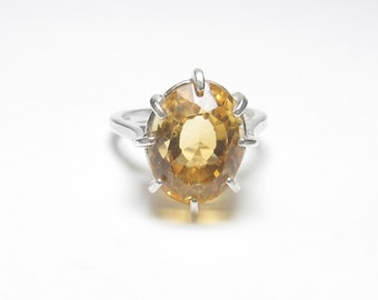 Srebro próby 925, 4,00 ct, naturalny owalny, pomarańczowy cytryn w koszyku, pierścionek typu solitaire, vintage