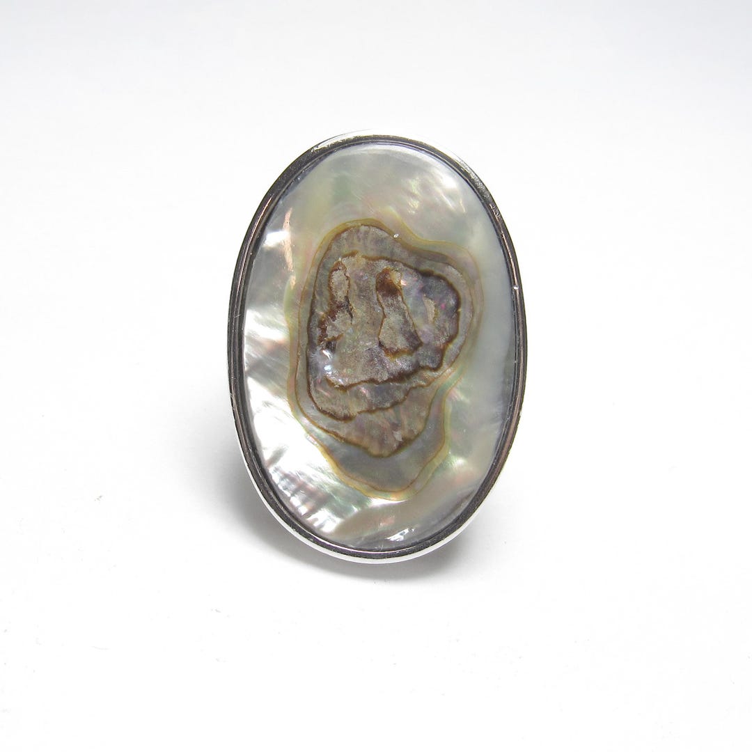 A Solitaire Shell Big LUCORAL CO Sterling Silver Natural Abalone Shell Amoeba Design ...