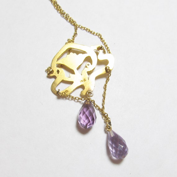 14K Yellow Gold Natural Briolette Purple Amethyst… - image 3