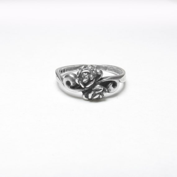 Sterling Silver Two Little Flower Ring Vintage