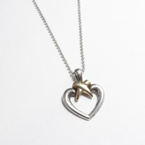 PRECIOUS PRECIOUS Sterling Silver And 14K Yellow Gold Heart Pendant With Chain Vintage