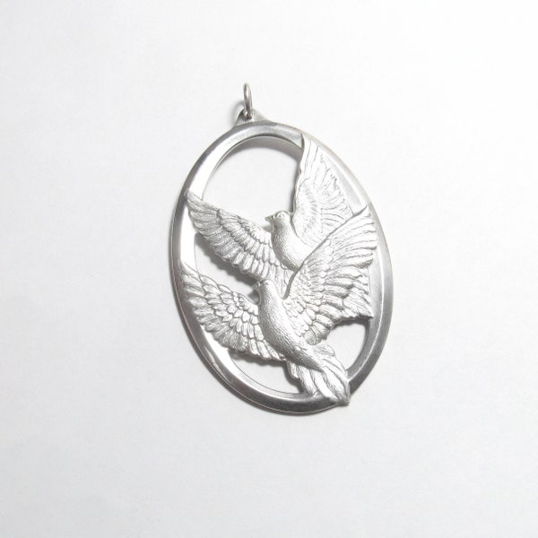 Colgante grande de plata esterlina WALLACE con forma de palomas del amor "Paz en la Tierra" (vintage, 1976)