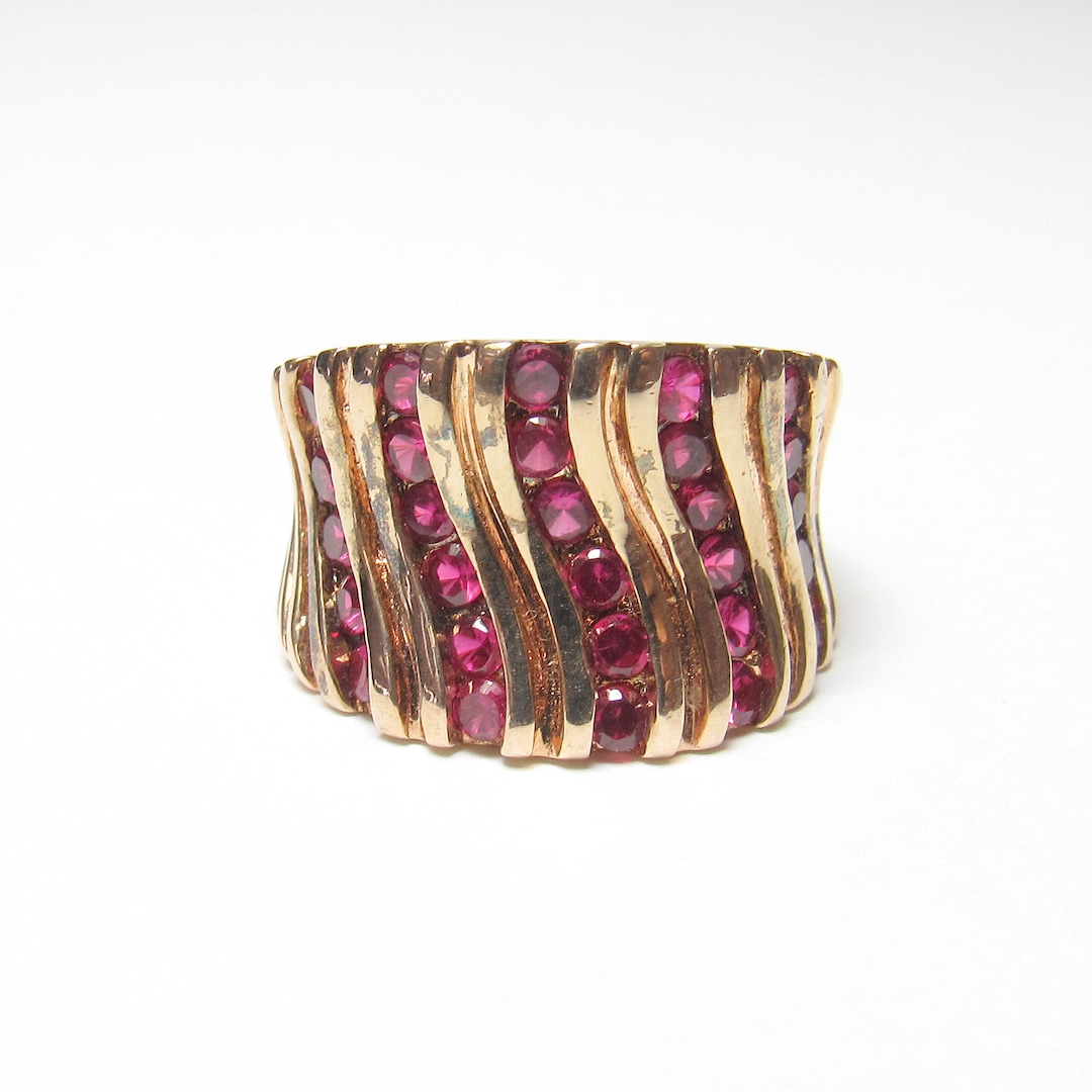 Berry Clusters Rings PRIME ART Sterling Silver Gold Tone Lab Created Berry Red Ruby Cluster ...