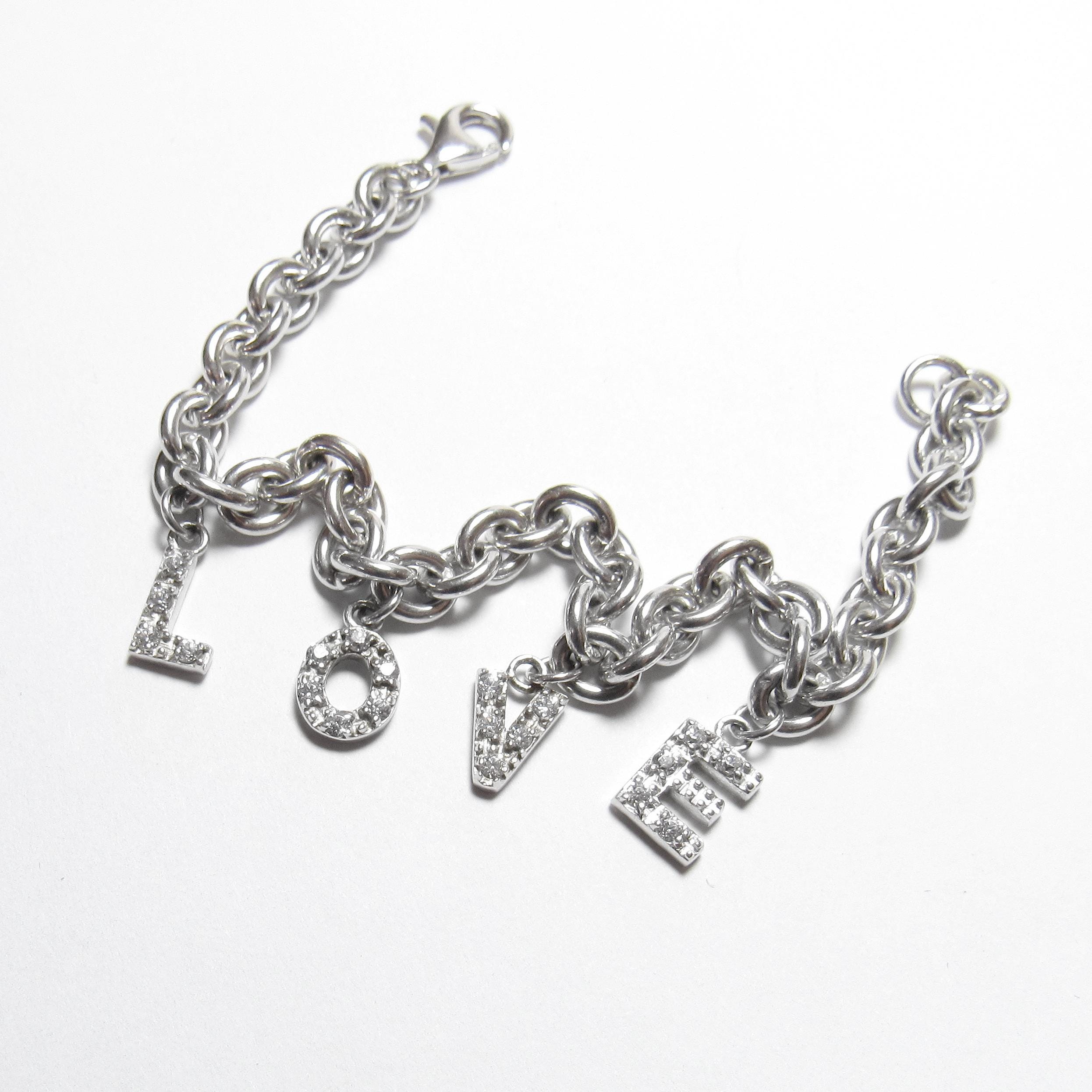 Sterling Silver 20 Lab Created White Cubic Zirconia LOVE Charm