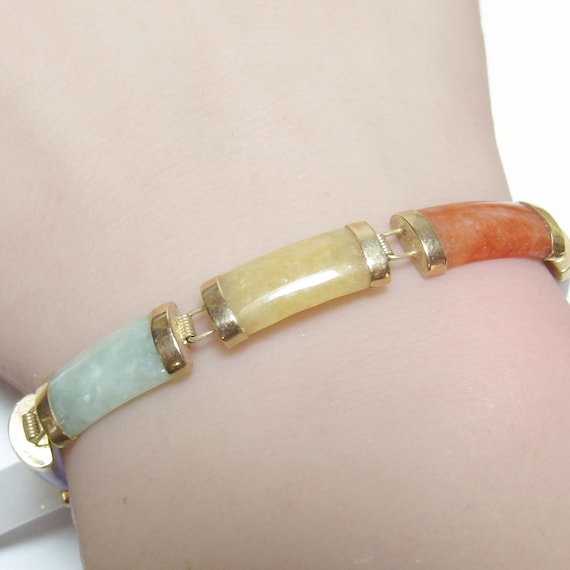 HENG NGAI 14K Yellow Gold Natural Five Color Jade Link Bracelet