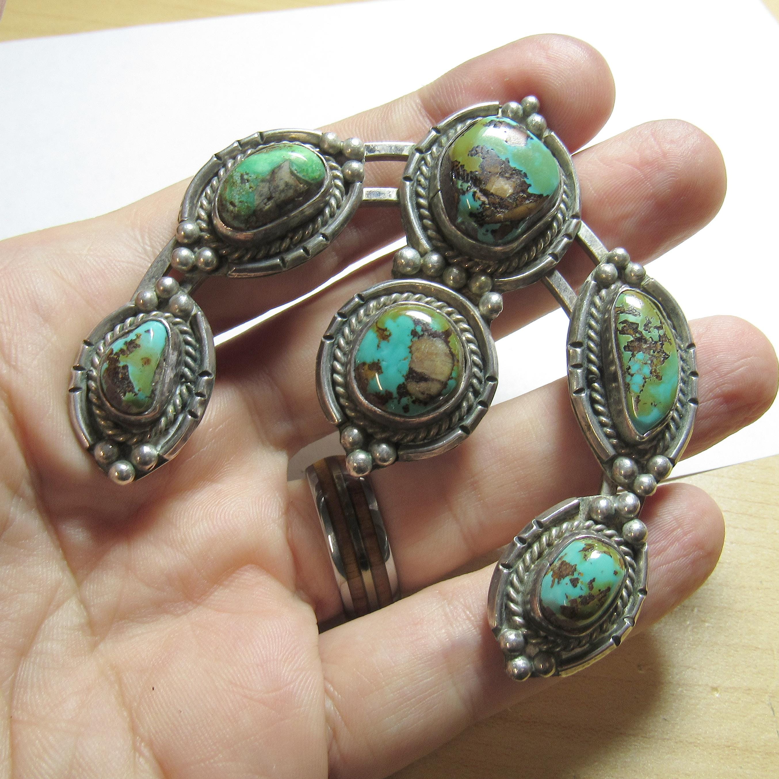 レア1999年製 Estrellas カホン Stone'sWoodworks Large Southwestern Sterling Silver Natural Blue Royston Turquoise