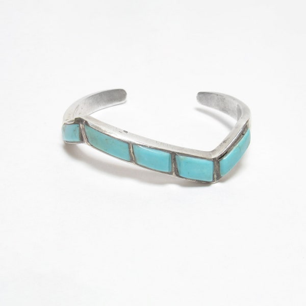 Southwestern Sterling Silver Natural Blue Candelaria Turquoise Cuff Bracelet 5.00 Cts Vintage