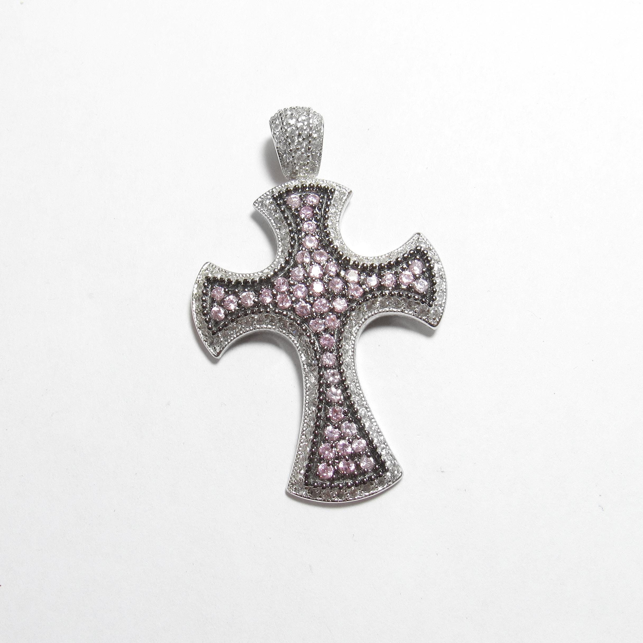 Fas Silver Large FAS Sterling Silver Lab Created Pink and White Ice Cubic Zirconia ...