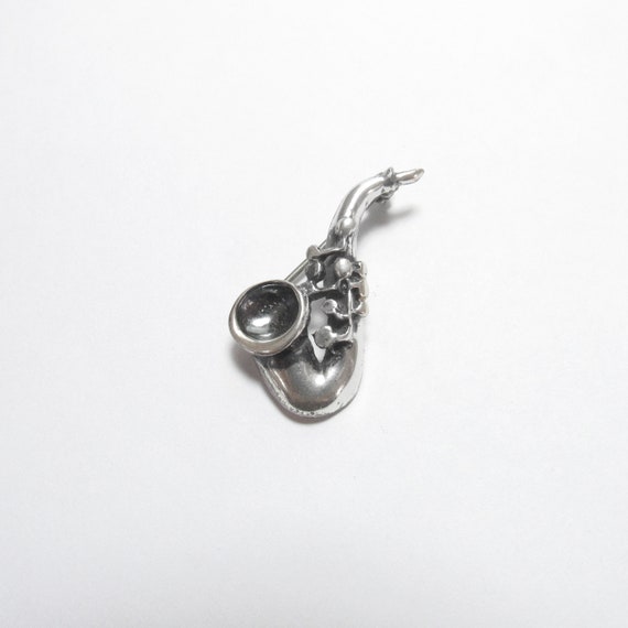 Sterling Silver Detailed Saxophone Brooch Pin Vin… - image 1