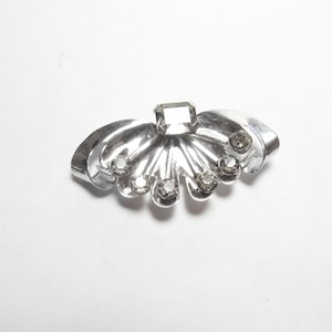 LEO GLASS Sterling Silver White Rhinestone Fan Design Brooch 1950's Vintage image 1