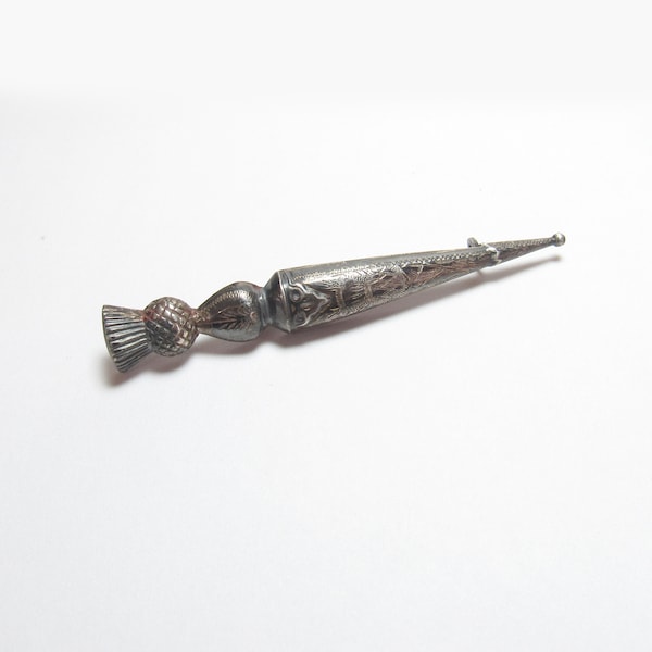 Sterling Silver Detailed Etched Thistle Dagger Design Brooch Pin 1940's Vintage