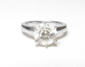 Sterling Silver 2.20 Ct Round Brilliant Cut Ice White Cubic Zirconia Solitaire Ring Vintage