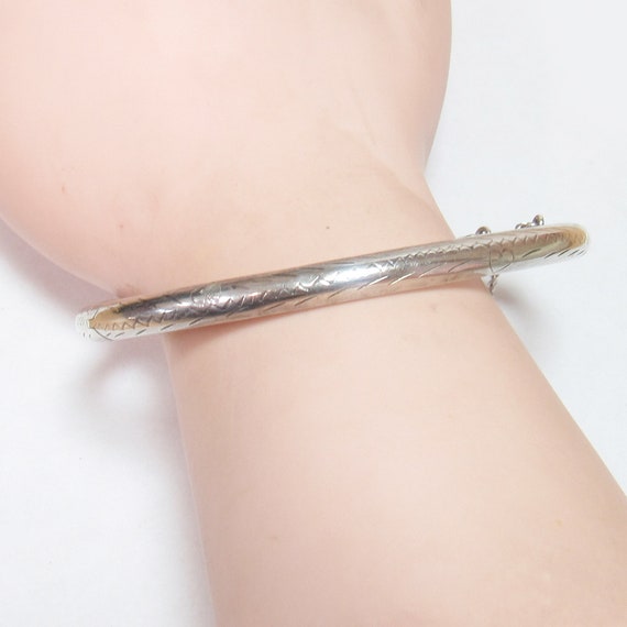 Sterling Silver Thin Hand Etched Lightning Heart Bangle Bracelet