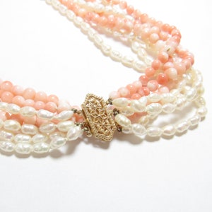 HAPPY限定 7連天然ピンク珊瑚と淡水真珠ネックレス 14Kイエロー