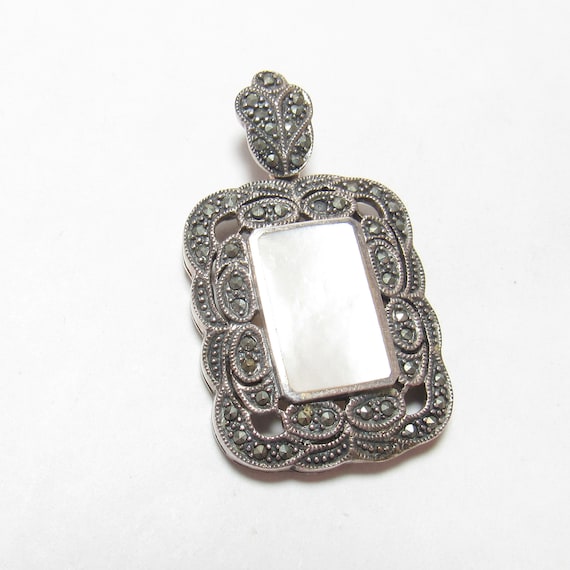 Large Sterling Silver Nice Luster Mother Of Pearl… - image 1