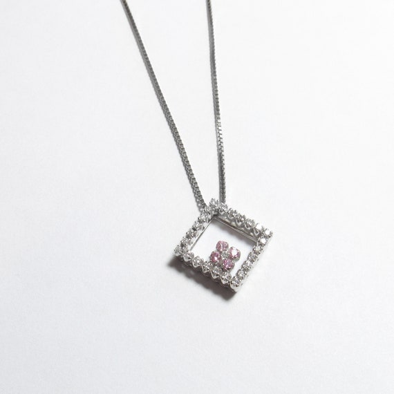 18K White Gold Natural Pink Sapphire And Diamond … - image 1