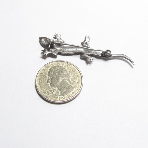 Sterling Silver Long Lizard Marcasite Brooch Pin … - image 3