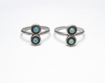 JEWERLY SET Two Southwestern Sterling Silver Natural Round Blue Turquoise Rings Vintage
