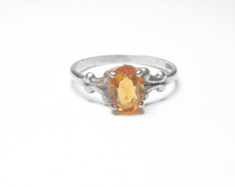 KABANA Sterling Silver 0.70 Ct Natural Oval Tiger Orange Citrine Solitaire Ring Vintage