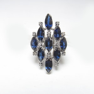 18K White Gold Natural Navy Blue Sapphire And Diamond Cluster Ring 6.00 Cts Vintage