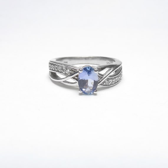 CHUCK CLEMENCY Sterling Silver 0.50 Ct Natural Oval Indigo Purple Tanzanite And Topaz Ring Vintage