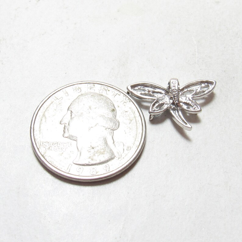 Little 10K White Gold Natural Light Blue Aquamarine White Topaz Dragonfly Pendant Estate