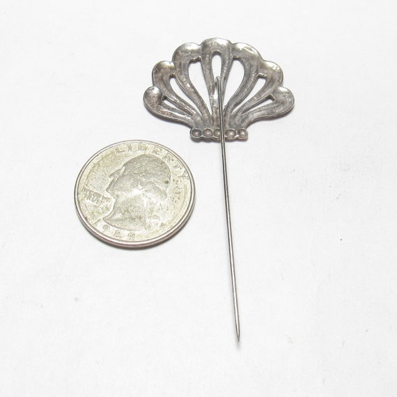 Sterling Silver Scallop Shell Head Stick Pin 1940… - image 3