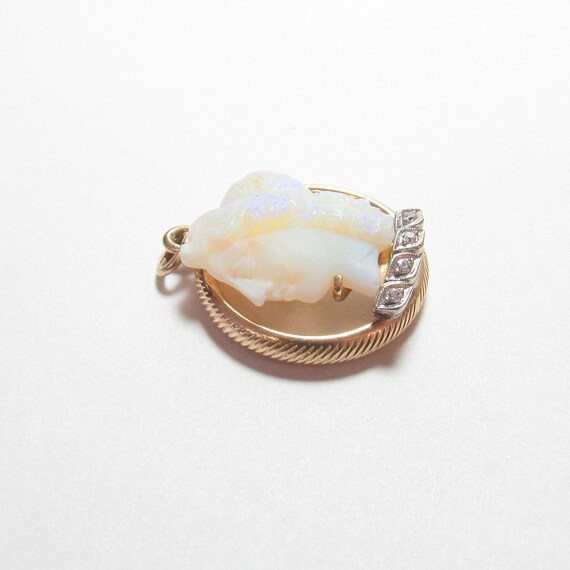 14K Yellow Gold Natural Hand Carved Woman Opal Ca… - image 2