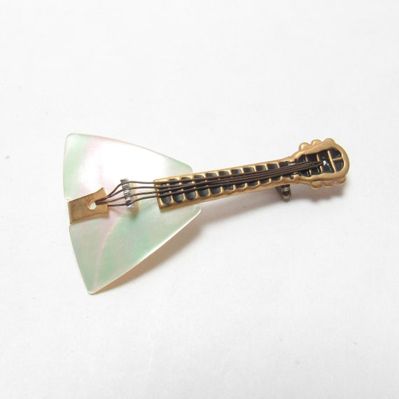 Gold Filled Mother Of Pearl Electric Guitar Brooc… - image 1